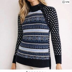Talbots THERMOLITE® SNAP BUTTON MOCKNECK SWEATER FAIR ISLE size MP